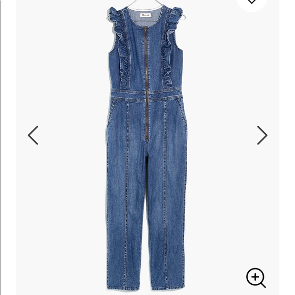 Denim Ruffle-Sleeve zip-front jumpsuit - Picture 3 of 3